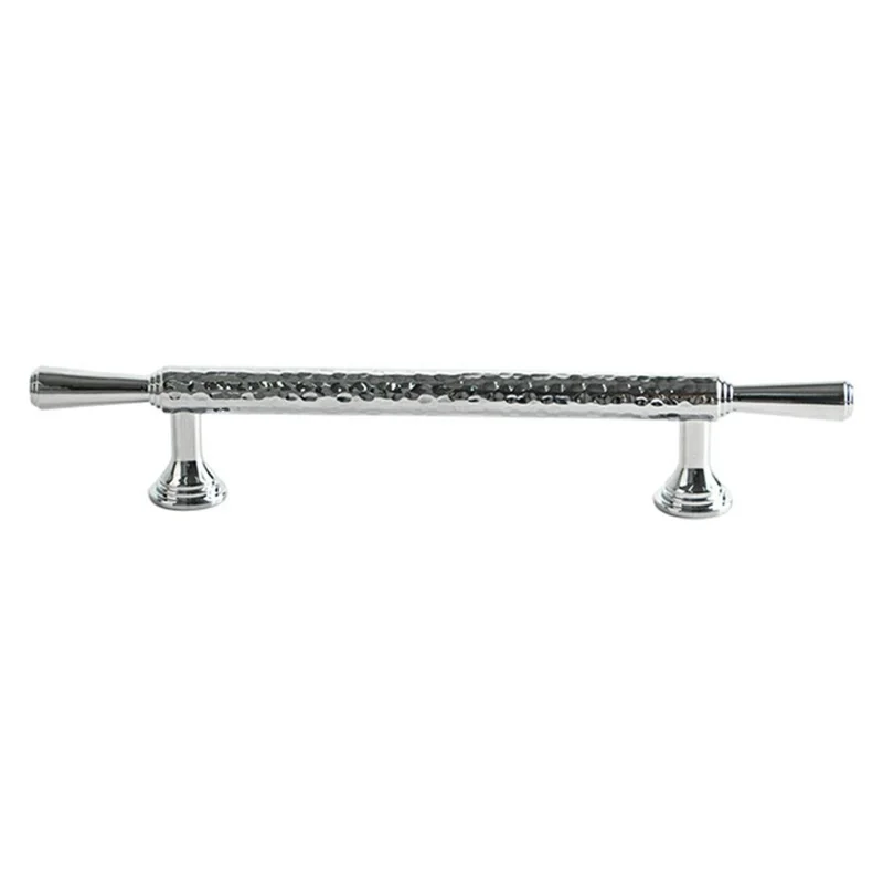 Brass French Cabinet Handles 9074 Hammered Textured 128mm Hole Centers Wardrobe Drawer Pulls - Bright Chrome