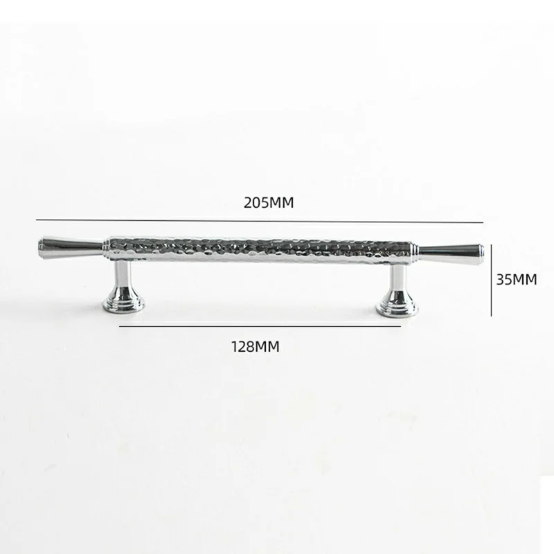 Brass French Cabinet Handles 9074 Hammered Textured 128mm Hole Centers Wardrobe Drawer Pulls - Bright Chrome
