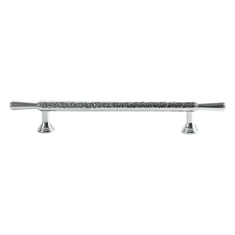 Brass French Cabinet Handles 9074 Hammered Textured 160mm Hole Center Wardrobe Drawer Pulls - Bright Chrome