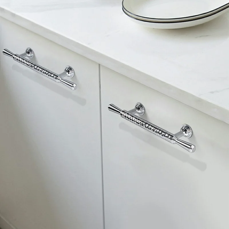 Brass French Cabinet Handles 9074 Hammered Textured 160mm Hole Center Wardrobe Drawer Pulls - Bright Chrome