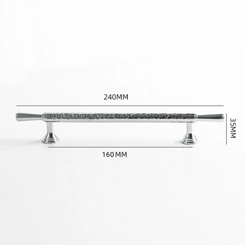 Brass French Cabinet Handles 9074 Hammered Textured 160mm Hole Center Wardrobe Drawer Pulls - Bright Chrome