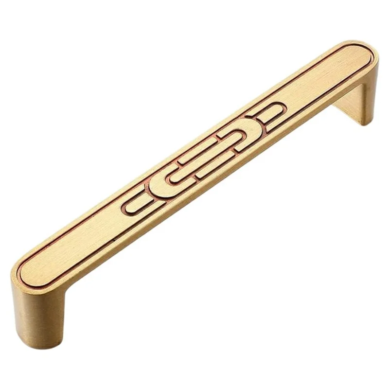 New Chinese-Style Brass Cabinet Drawer Pull Handles, 128mm Hole Center for Wardrobe Furniture Hardware - Gold