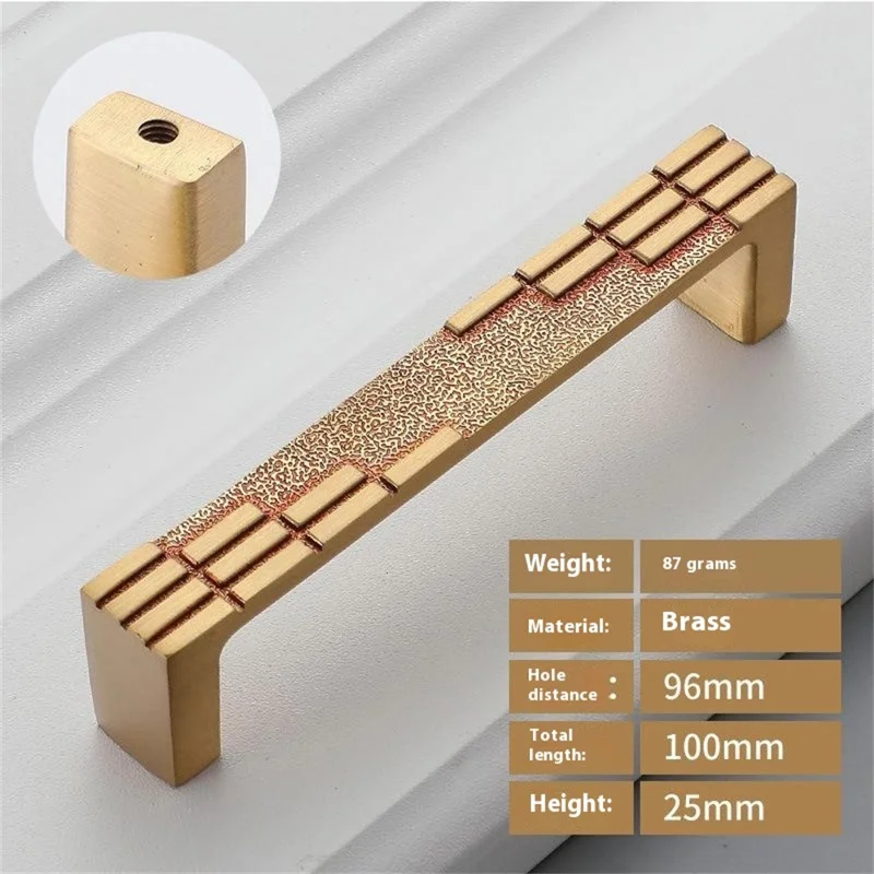 New Chinese Style Brass Drawer Pull 96mm Hole Centers C-Shaped Handle for Cabinet Wardrobe Cupboard - Gold