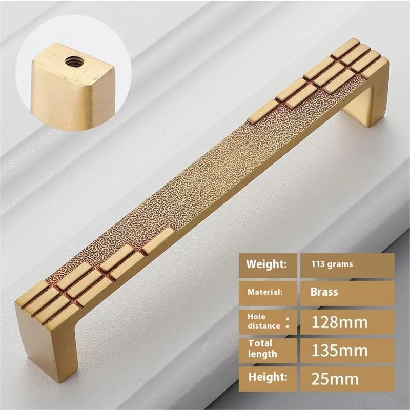 New Chinese Style Brass Drawer Pull 128mm Hole Centers C-Shaped Handle for Cabinet Wardrobe Cupboard - Gold