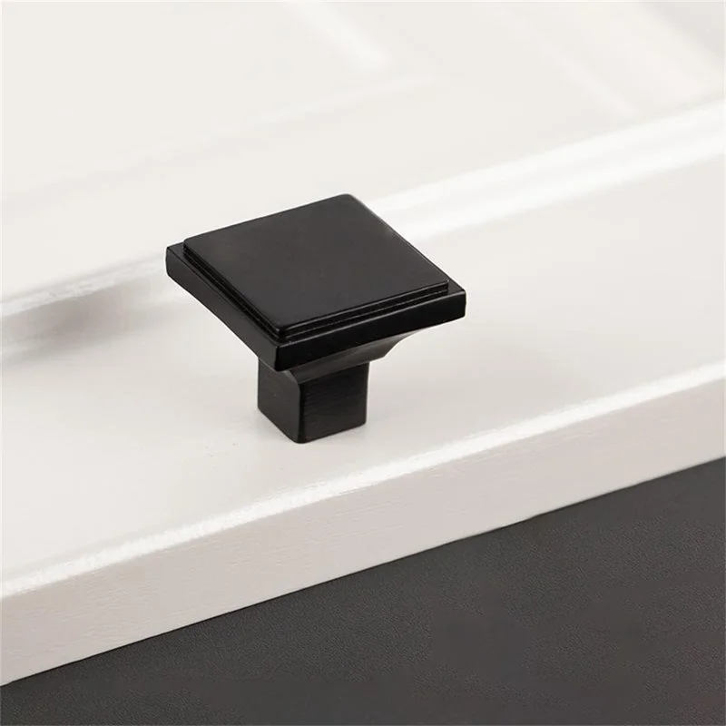 BR06 Solid Brass Cabinet Drawer Pulls 34 x 28mm Wardrobe Handles Single Hole Knobs - Matte Black