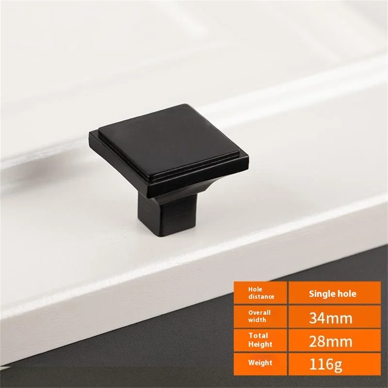 BR06 Solid Brass Cabinet Drawer Pulls 34 x 28mm Wardrobe Handles Single Hole Knobs - Matte Black