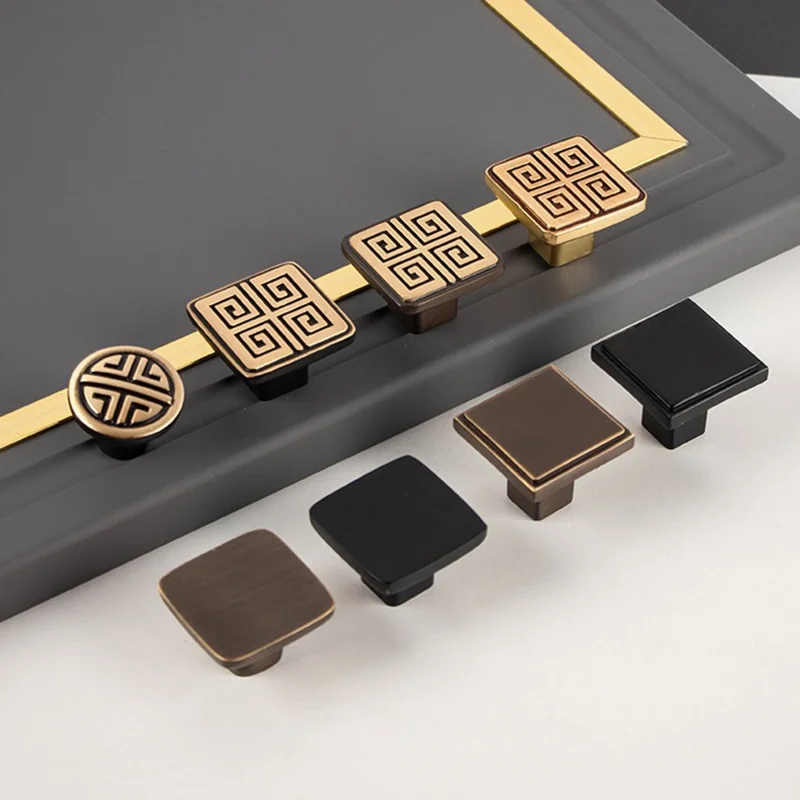 BR06 Solid Brass Cabinet Drawer Pulls 34 x 28mm Wardrobe Handles Single Hole Knobs - Matte Black