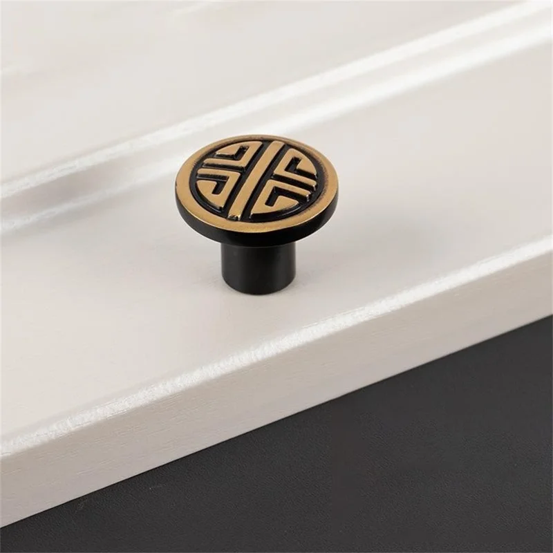 BR71 Brass Cabinet Handles 35 x 25mm New Chinese Style Single Hole Round Drawer Pull Knobs for Wardrobe