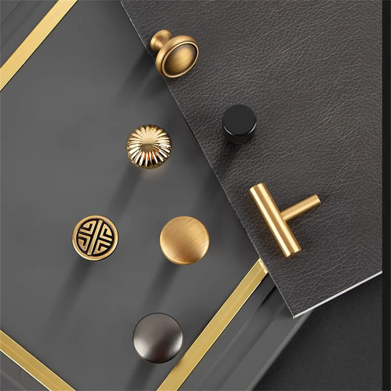 BR71 Brass Cabinet Handles 35 x 25mm New Chinese Style Single Hole Round Drawer Pull Knobs for Wardrobe