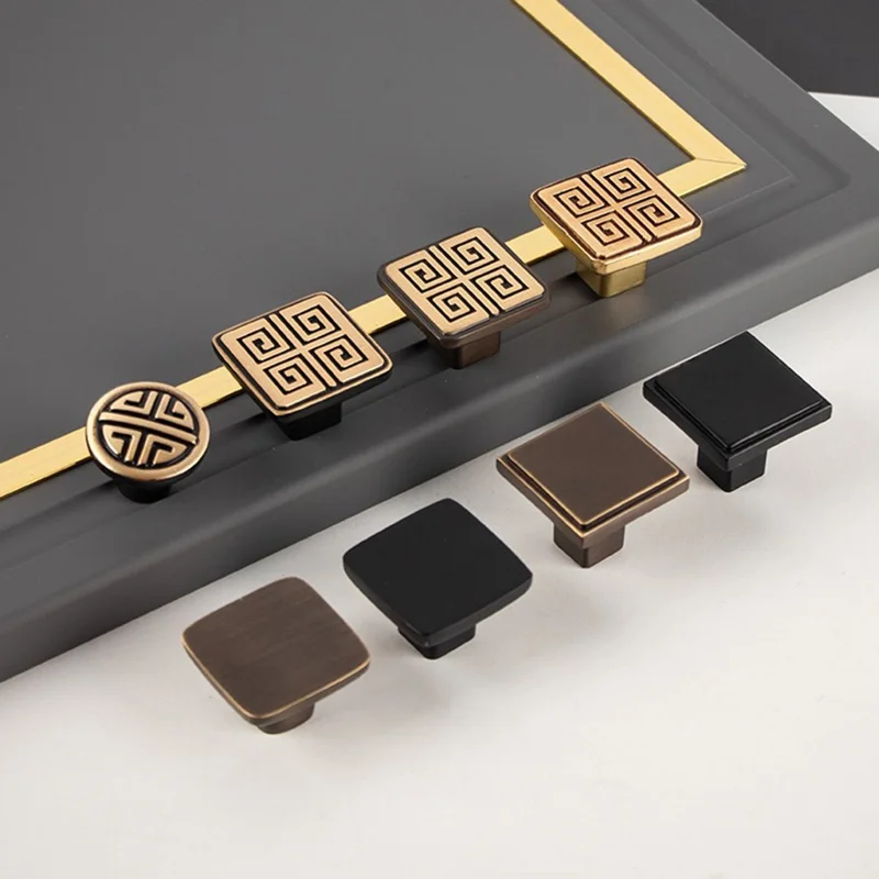 BR75 Brass Cabinet Drawer Pulls 35 x 22mm Wardrobe Square Handles Single Hole Furniture Hardware - Coffee Bronze