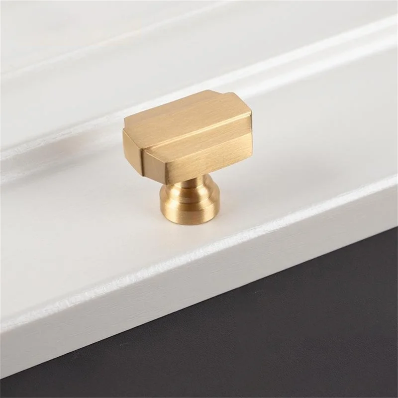 BR85 Brass Cabinet Handles 35 x 30mm Single Hole Drawer Pulls for Kitchen Cabinets Wardrobe - Brushed Brass