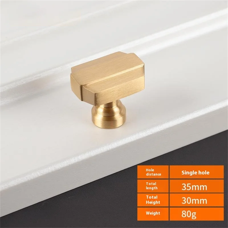 BR85 Brass Cabinet Handles 35 x 30mm Single Hole Drawer Pulls for Kitchen Cabinets Wardrobe - Brushed Brass