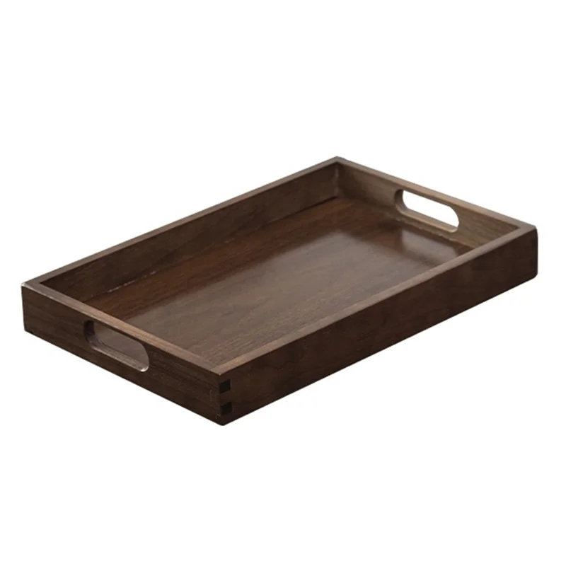 29 x 18 x 4cm Walnut Wood Serving Tray for Tea Coffee Fruit Rectangle Platter with Handles