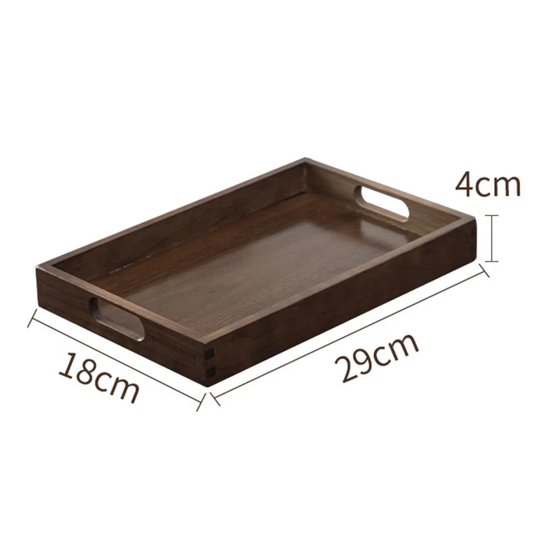 29 x 18 x 4cm Walnut Wood Serving Tray for Tea Coffee Fruit Rectangle Platter with Handles