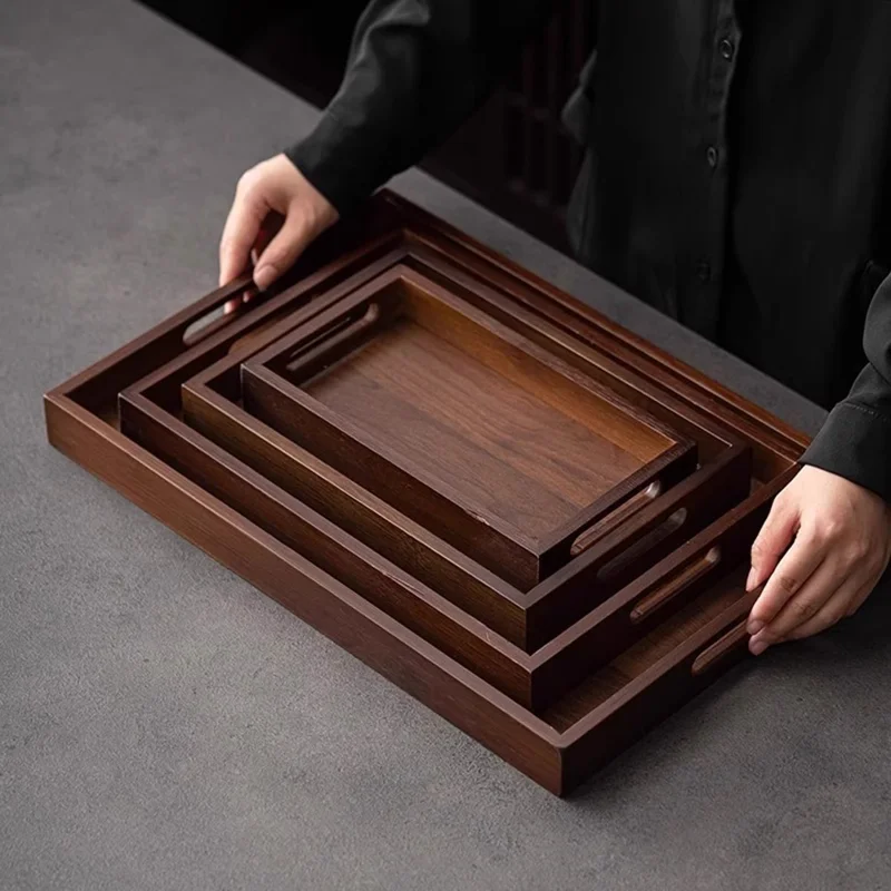 29 x 18 x 4cm Walnut Wood Serving Tray for Tea Coffee Fruit Rectangle Platter with Handles