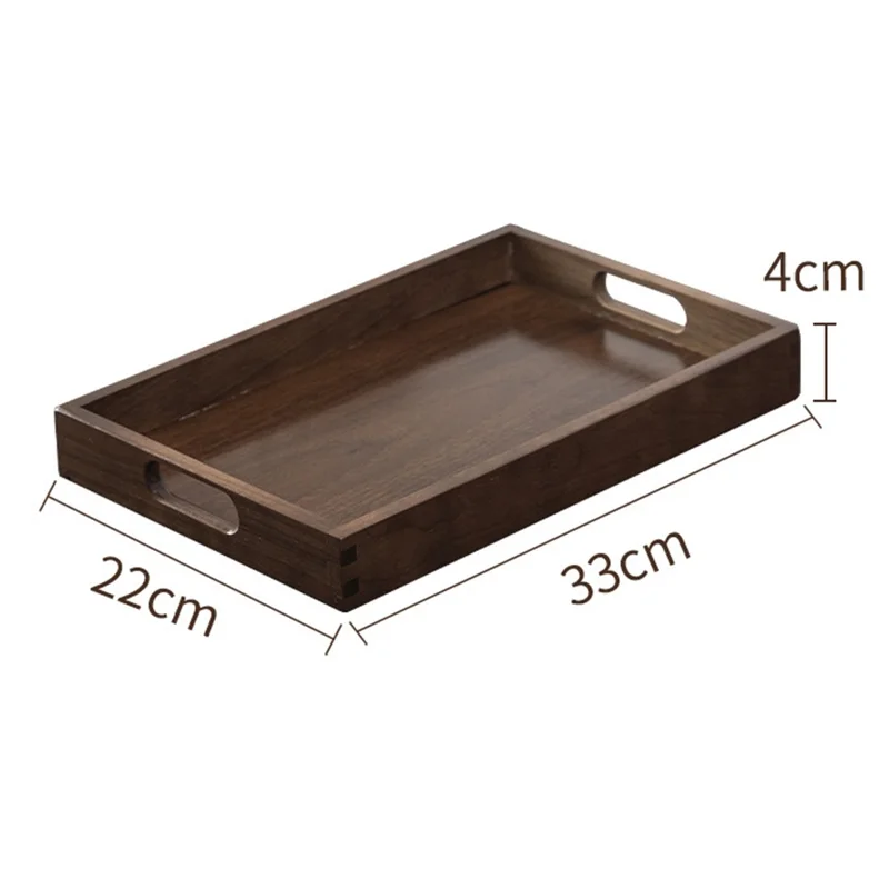 Plateau de service en bois de noyer 33 x 22 x 4 cm pour thé, café, fruits - Plat rectangulaire avec poignées