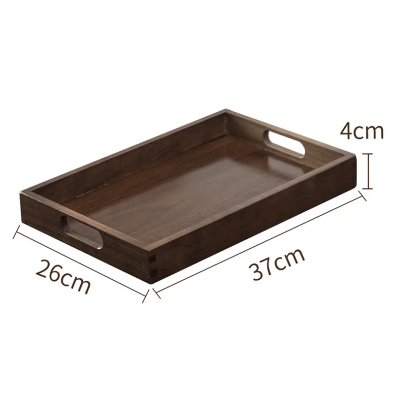 37 x 26 x 4cm Walnut Wood Serving Tray for Tea Coffee Fruit Rectangle Platter with Handles