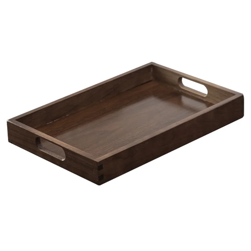 45 x 33 x 4cm Walnut Wood Serving Tray for Tea Coffee Fruit Rectangle Platter with Handles