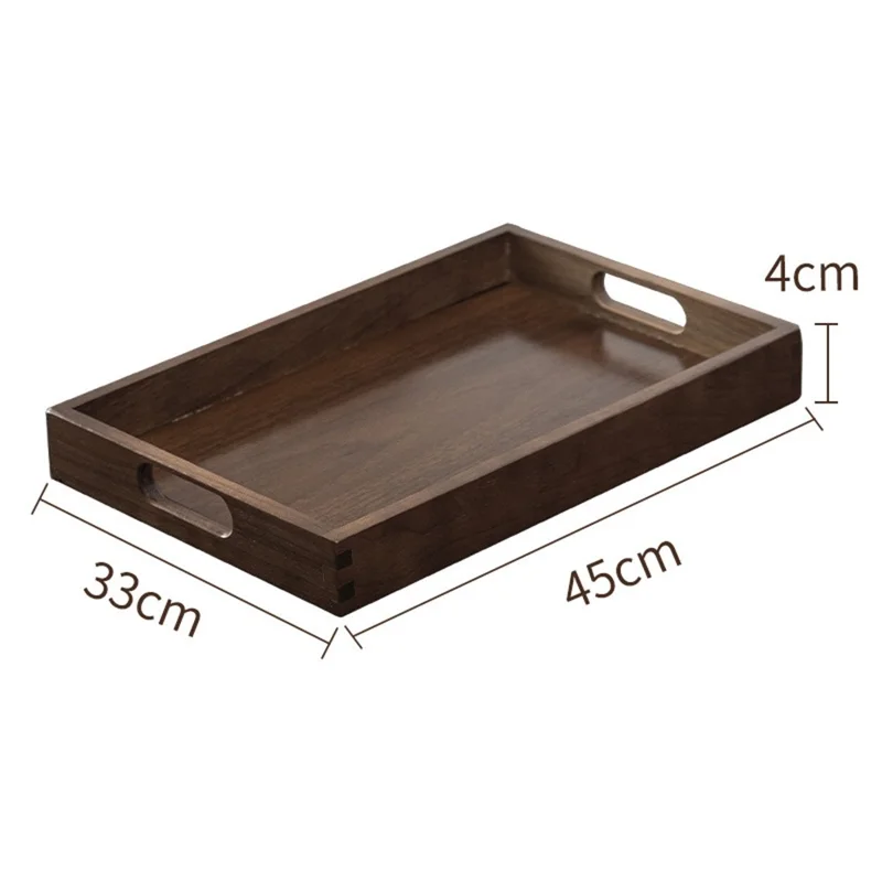 45 x 33 x 4cm Walnut Wood Serving Tray for Tea Coffee Fruit Rectangle Platter with Handles