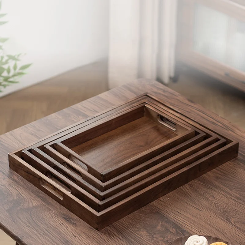 45 x 33 x 4cm Walnut Wood Serving Tray for Tea Coffee Fruit Rectangle Platter with Handles