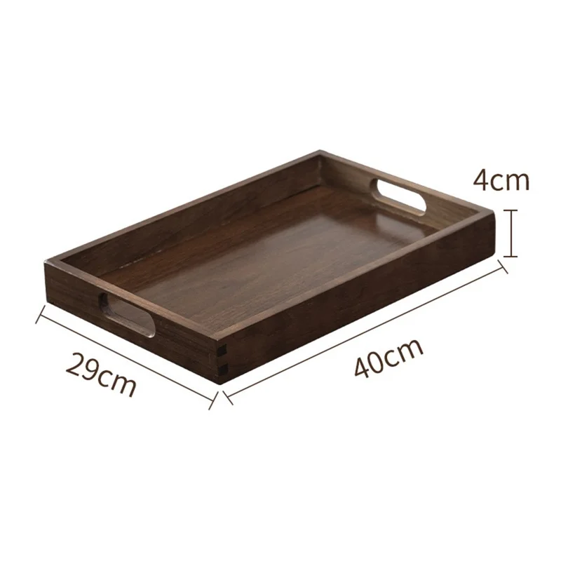 40 x 29 x 4cm Walnut Wood Serving Tray for Tea Coffee Fruit Rectangle Platter with Handles
