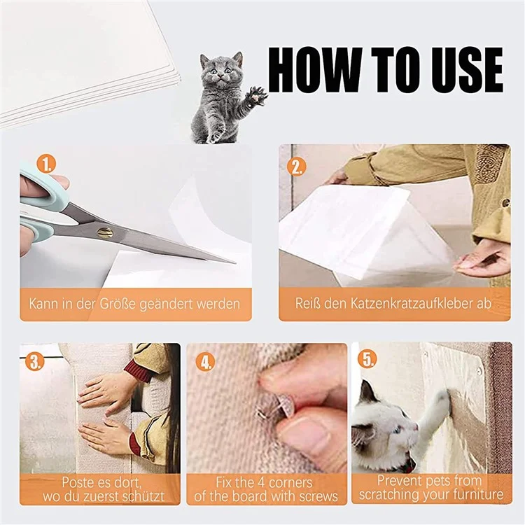 8PCS Cat Scratch Protector Stickers 40x30cm Self-adhesive Protection Mat for Furniture Door Wall Sofa Countertop (with 32PCS Nails)