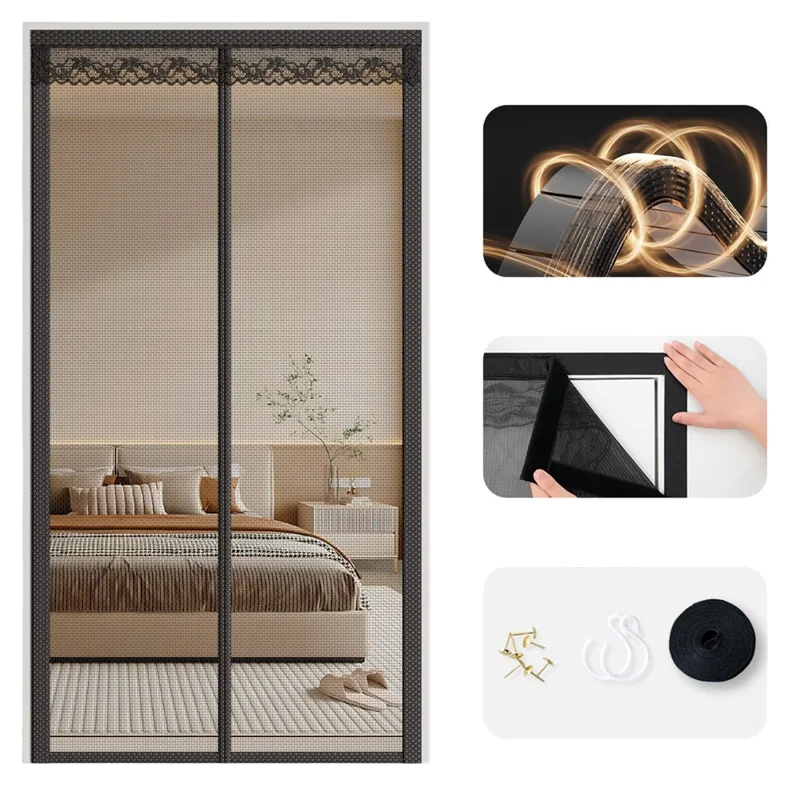 80 x 210cm Anti Mosquito Door Curtain Magnetic Automatic Closing Breathable Mesh Door Screen - Black