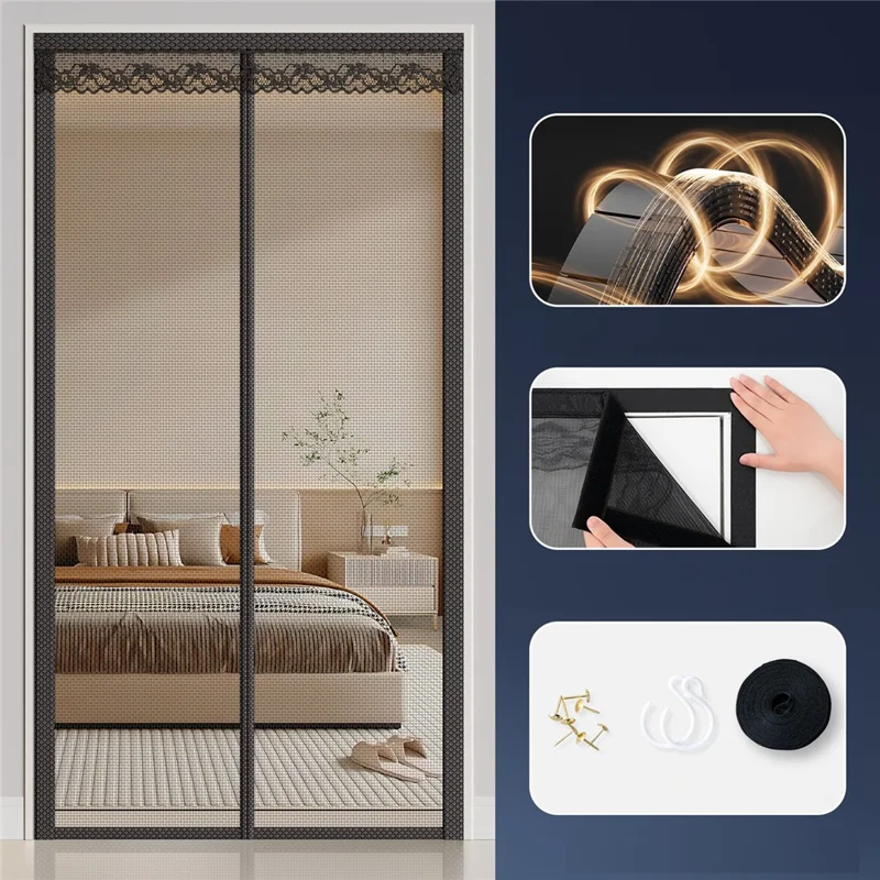80 x 210cm Anti Mosquito Door Curtain Magnetic Automatic Closing Breathable Mesh Door Screen - Black