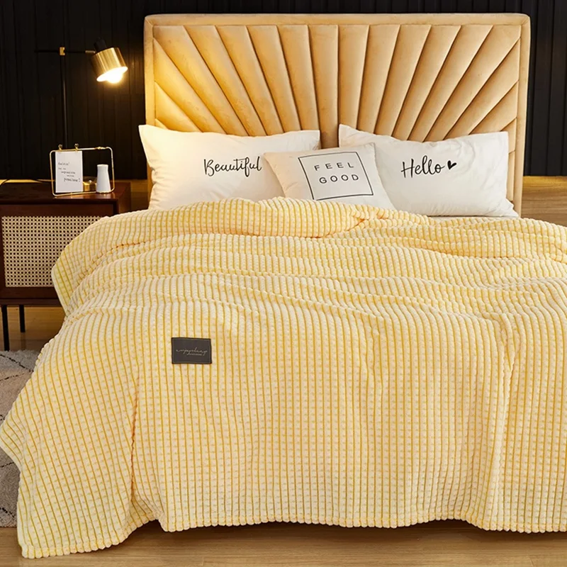 180 x 200cm Ultra Soft Milk Velvet Throw Blanket for Nap Solid Color Office Sofa Cover - Lemon Yellow