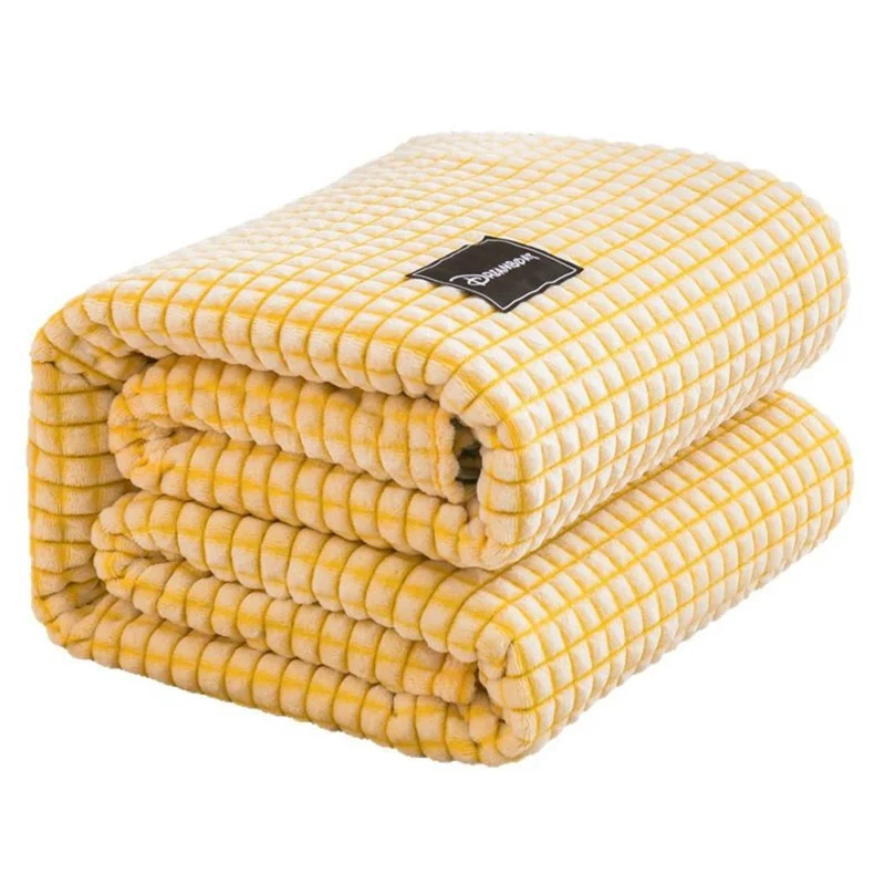 180 x 200cm Ultra Soft Milk Velvet Throw Blanket for Nap Solid Color Office Sofa Cover - Lemon Yellow