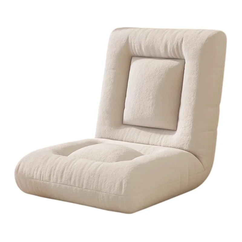 Skin Friendly Flannel Foldable Single Sofa Chair Adjustable Backrest Lounge Seat for Balcony Bay Window - Beige