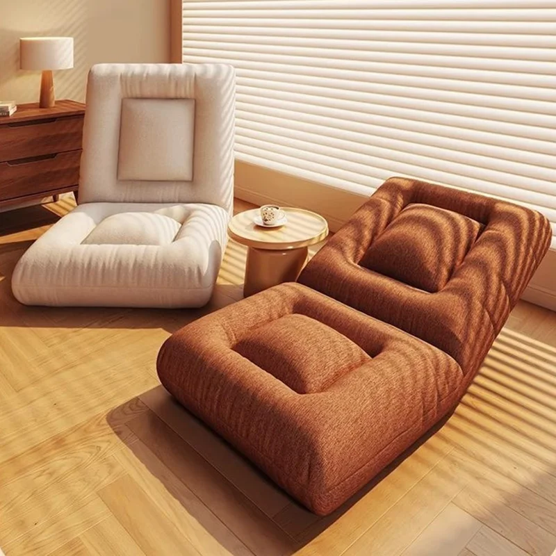 Skin Friendly Flannel Foldable Single Sofa Chair Adjustable Backrest Lounge Seat for Balcony Bay Window - Beige