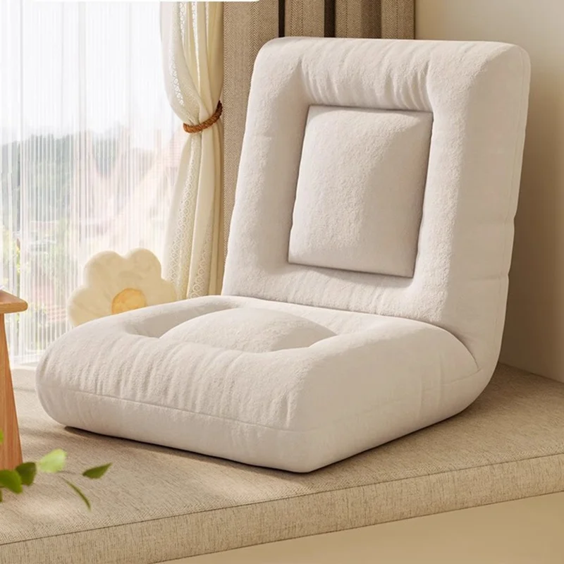 Skin Friendly Flannel Foldable Single Sofa Chair Adjustable Backrest Lounge Seat for Balcony Bay Window - Beige