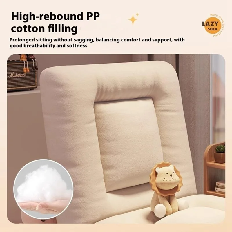 Skin Friendly Flannel Foldable Single Sofa Chair Adjustable Backrest Lounge Seat for Balcony Bay Window - Beige