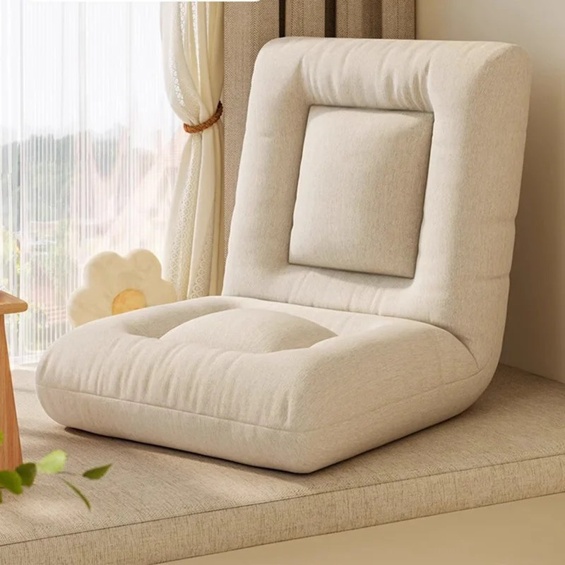 Sillón Plegable de Lino y Algodón con Respaldo Ajustable para Balcón o Ventana - Beige