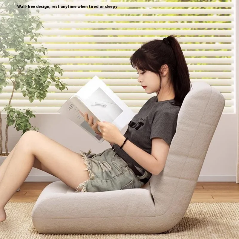 Sillón Plegable de Lino y Algodón con Respaldo Ajustable para Balcón o Ventana - Beige