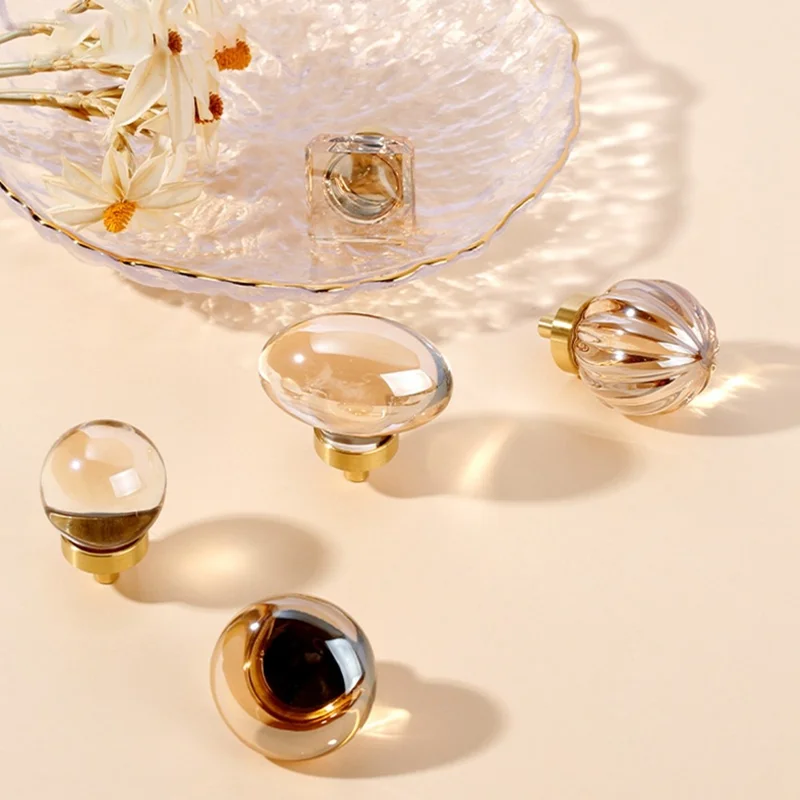8059 Maniglia per Cassetto a Sfera in Ottone con Cristallo per Mobili e Armadi - Colore Champagne