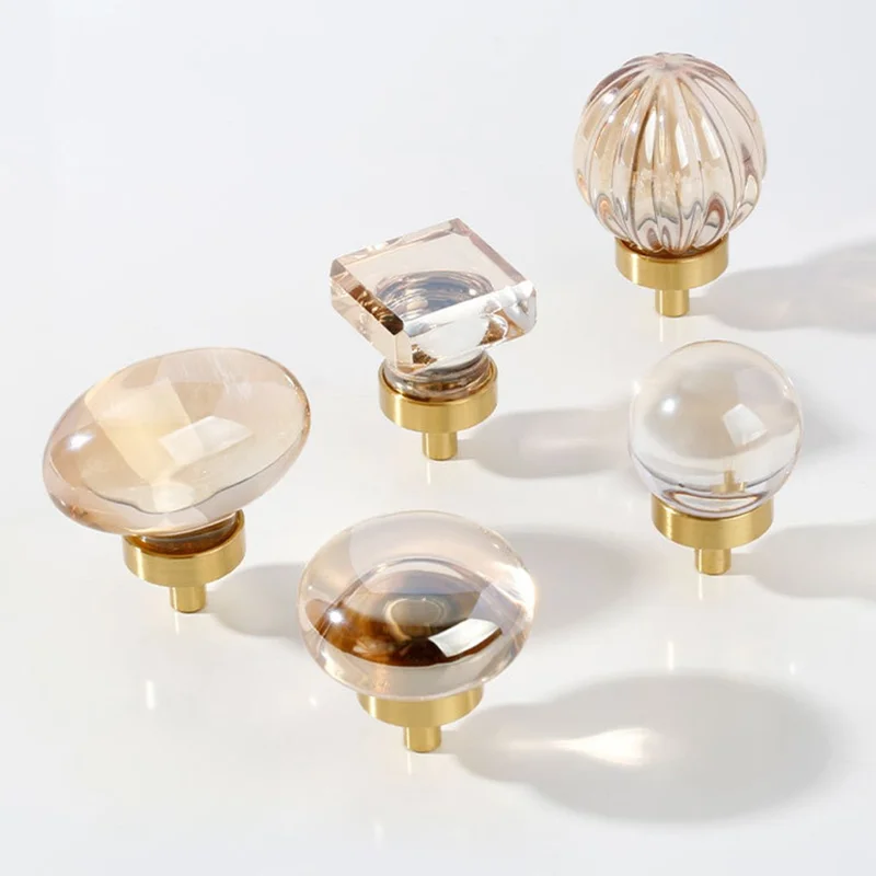 8059 Maniglia per Cassetto a Sfera in Ottone con Cristallo per Mobili e Armadi - Colore Champagne