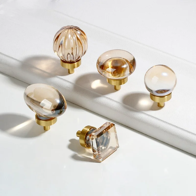 8059 Maniglia per Cassetto a Sfera in Ottone con Cristallo per Mobili e Armadi - Colore Champagne