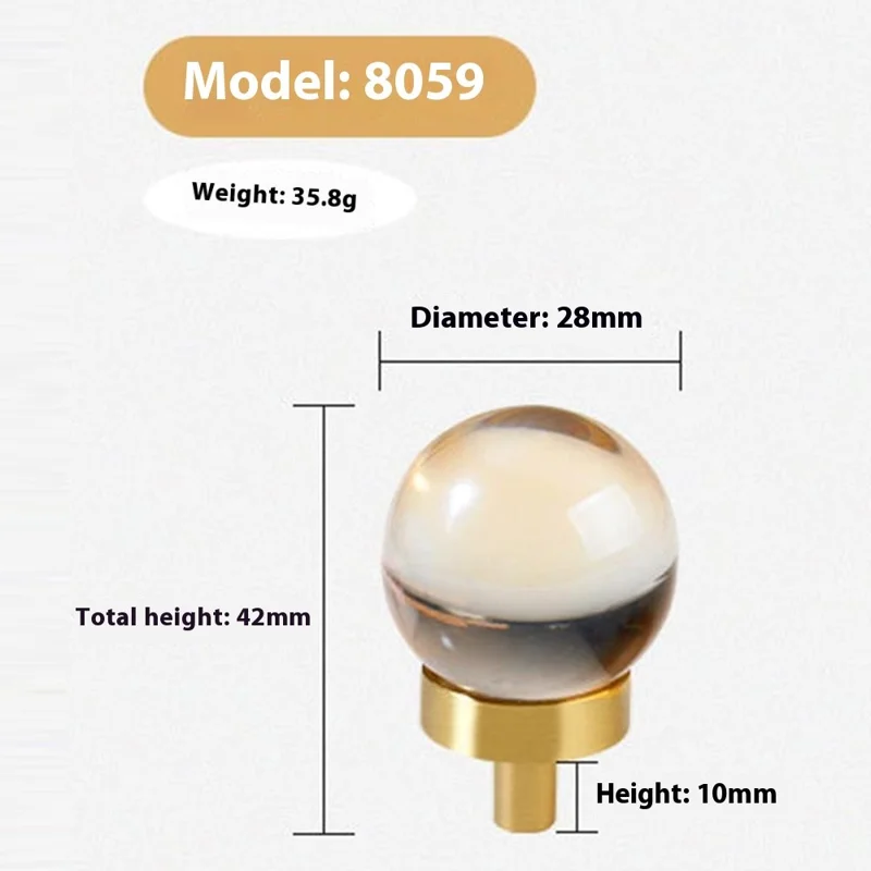 8059 Maniglia per Cassetto a Sfera in Ottone con Cristallo per Mobili e Armadi - Colore Champagne