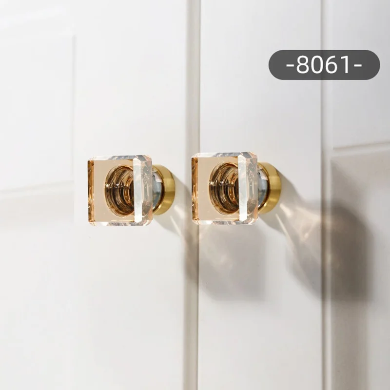 8061 Maniglia per Cassetto e Mobile in Ottone con Cristallo Quadrata - Colore Champagne di Lusso