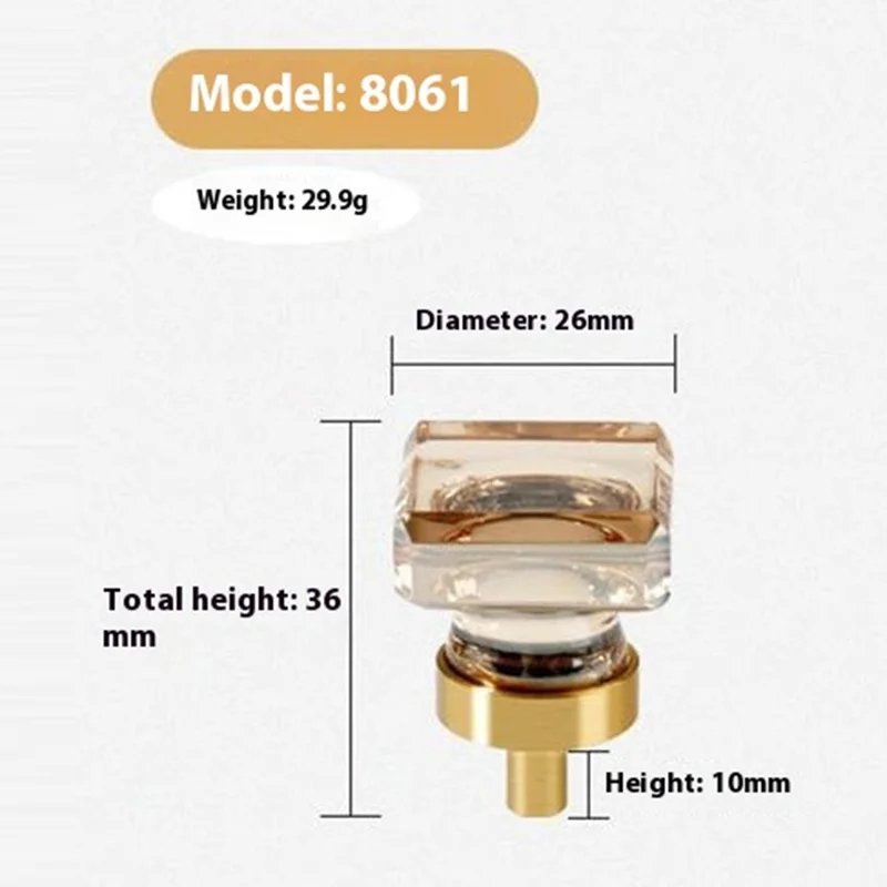 8061 Maniglia per Cassetto e Mobile in Ottone con Cristallo Quadrata - Colore Champagne di Lusso