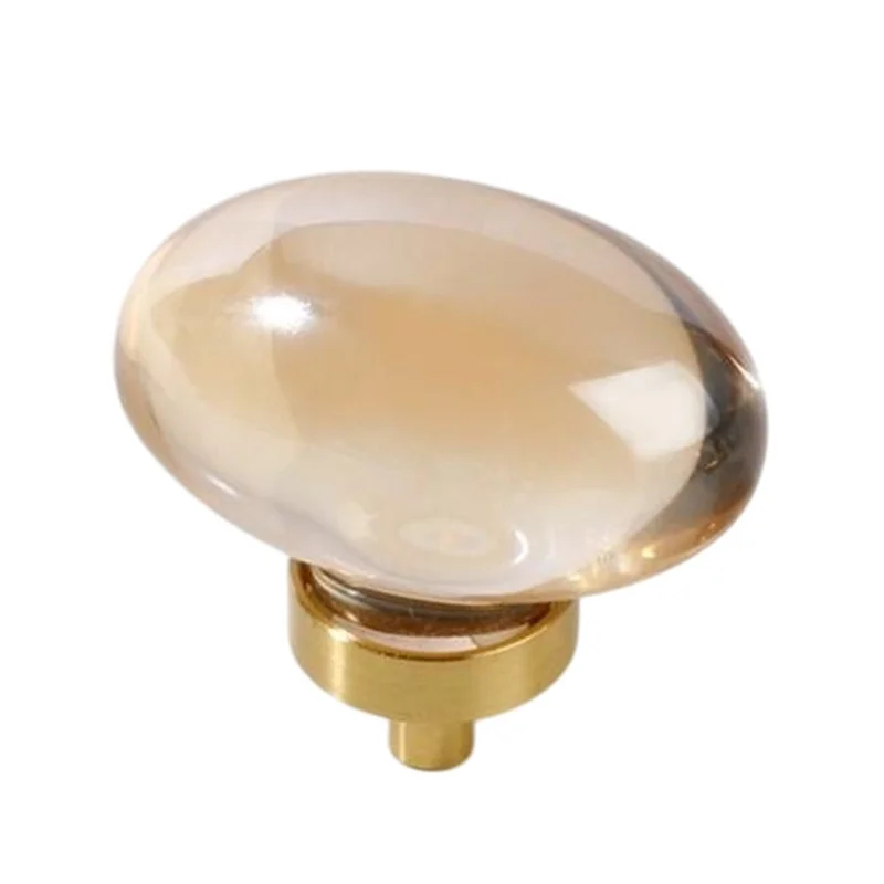 Puxador de Gaveta em Forma de Ovo de Latão 8062 com Cristal - Maçaneta de Móveis de Luxo para Armário e Porta na Cor Champanhe