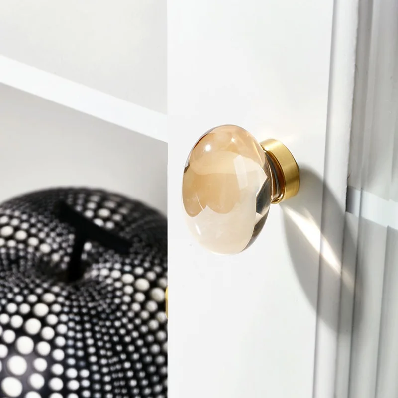 Puxador de Gaveta em Forma de Ovo de Latão 8062 com Cristal - Maçaneta de Móveis de Luxo para Armário e Porta na Cor Champanhe