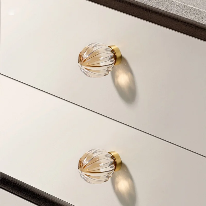 8063 Pomello per Cassetti in Ottone con Cristallo per Mobili, Armadio, Porta - Colore Champagne di Lusso