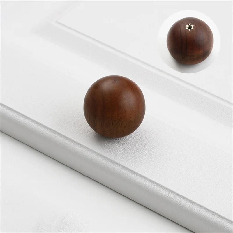 6564 40mm Drawer Pull Knob Single Hole Wooden Round Ball Cabinet Wardrobe Handle - Walnut Color