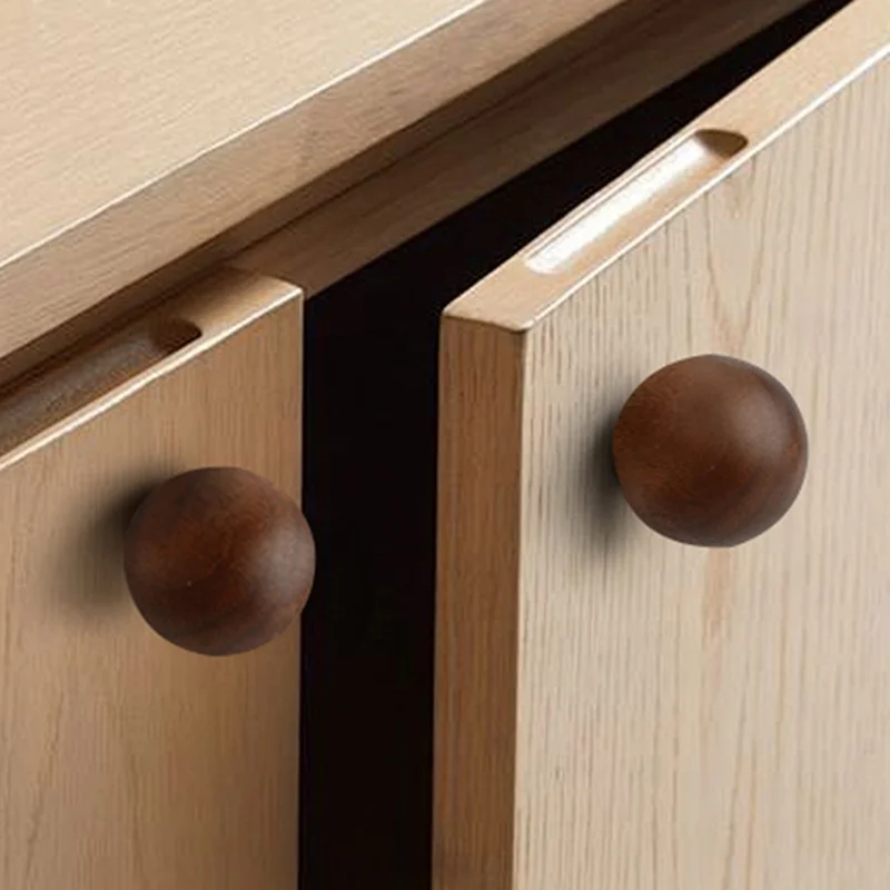 6564 40mm Drawer Pull Knob Single Hole Wooden Round Ball Cabinet Wardrobe Handle - Walnut Color