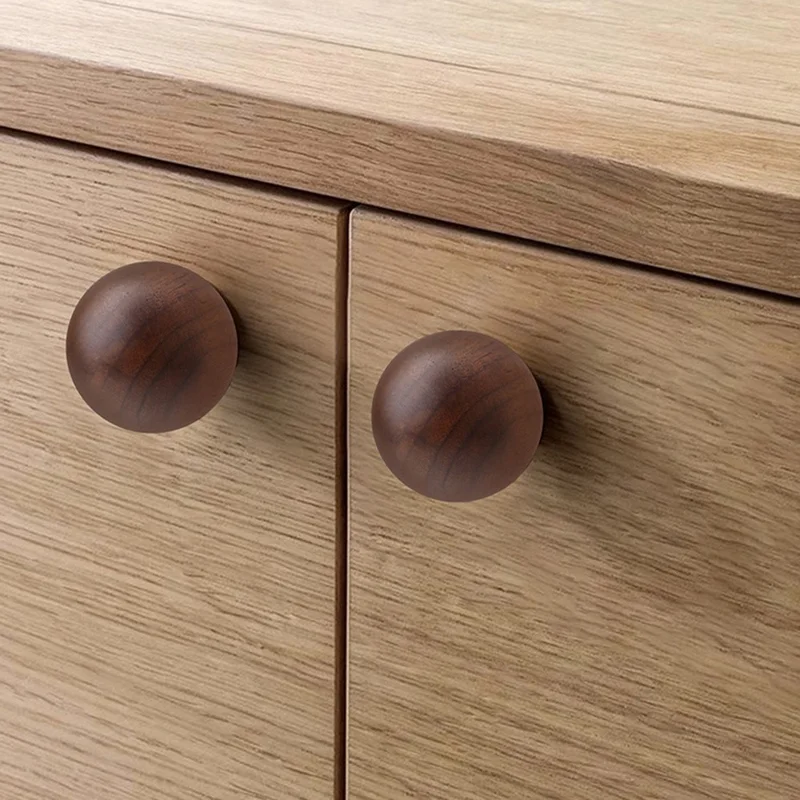 6564 40mm Drawer Pull Knob Single Hole Wooden Round Ball Cabinet Wardrobe Handle - Walnut Color