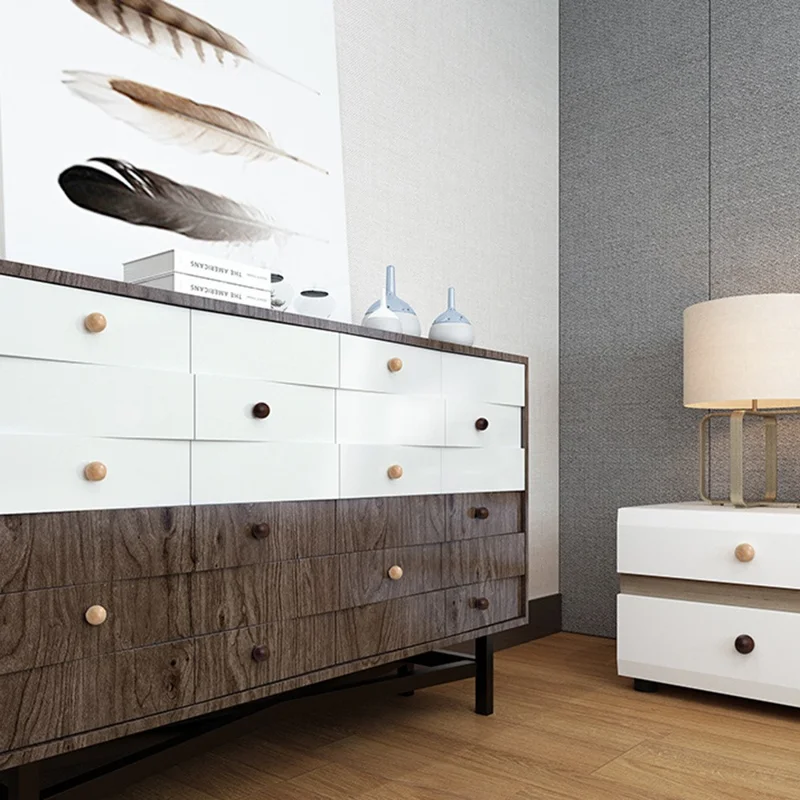 6564 40mm Drawer Pull Knob Single Hole Wooden Round Ball Cabinet Wardrobe Handle - Walnut Color