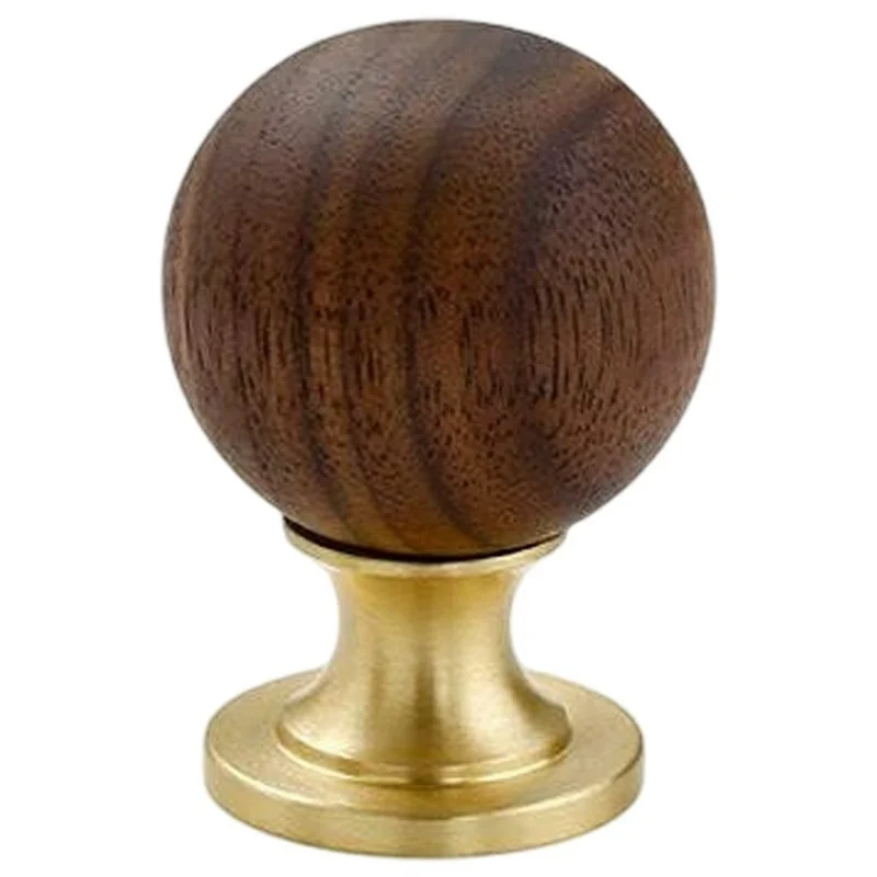 8187 30mm Diameter Walnut Wood Brass Cabinet Door Handle Round Ball Drawer Wardrobe Pull Knob - Copper Color